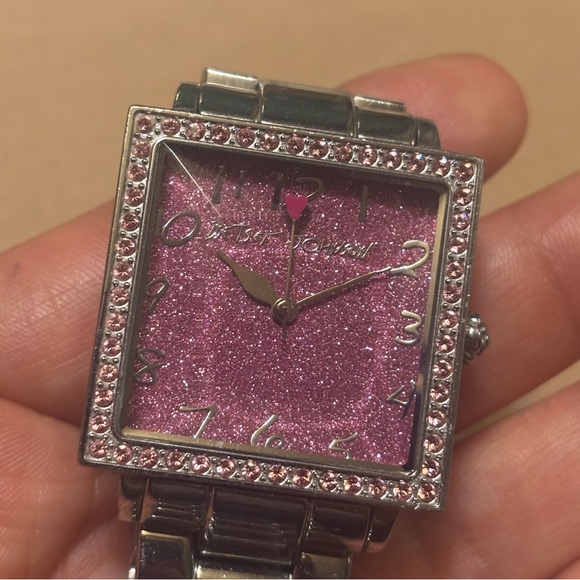 Betsey Johnson Accessories - Betsey Johnson Crystal Rhinestone Pink Glitter Heart Watch